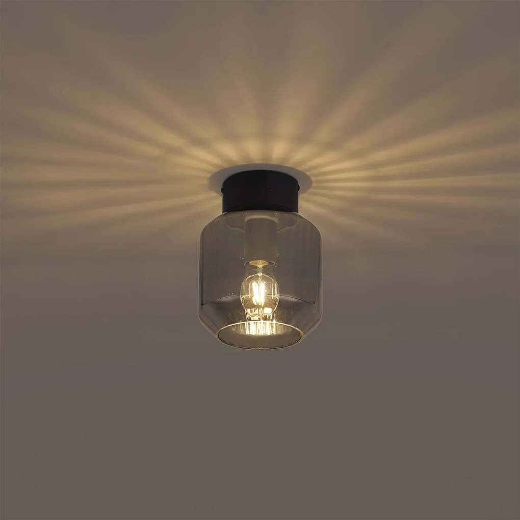 Moderne plafondlamp zwart met smoke glas - Stiklo