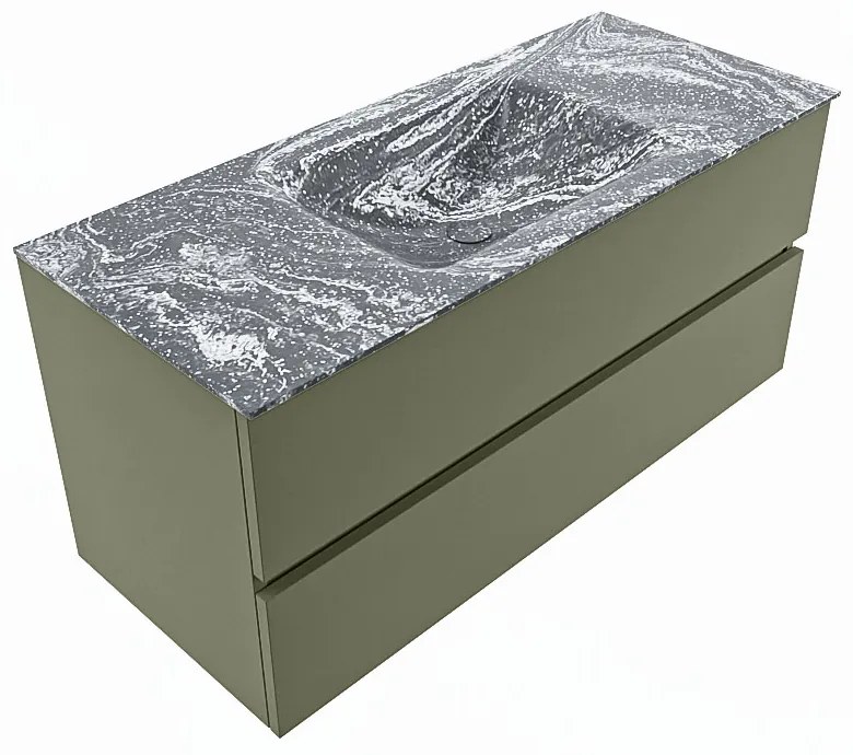 Mondiaz Vica DLux badmeubel 110cm army 2 lades met wastafel lava midden zonder kraangat