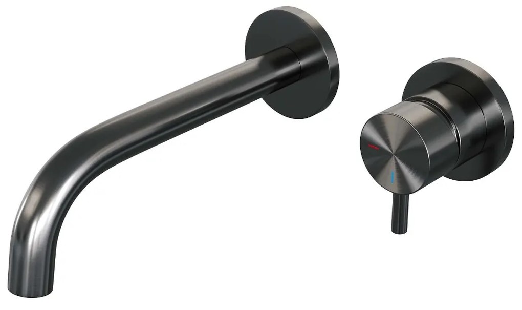 Brauer Gunmetal Edition ColdStart wastafelkraan inbouw gebogen uitloop en rozetten model B1 gunmetal geborsteld PVD