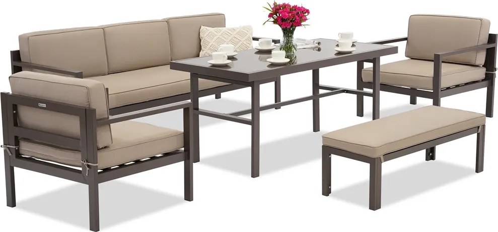 Porto Apetito 5 tuinset met bank bruin Garden Point