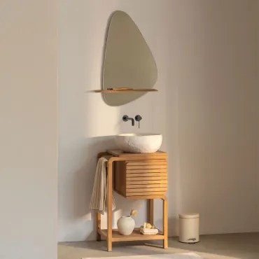 Bradley Teakhouten Badkamermeubelset Onregelmatige In Wit Cement ↔︎40 Cm Fedro & Onregelmatig Met Houten Plank 55x85 Cm - Sklum