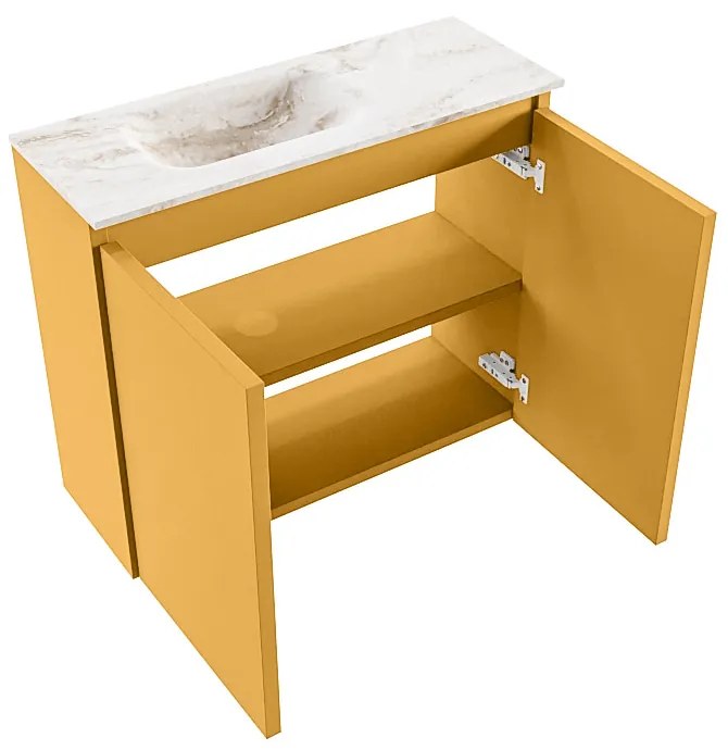 Mondiaz Ture DLux toiletmeubel 60cm ocher met wastafel frappe links zonder kraangat