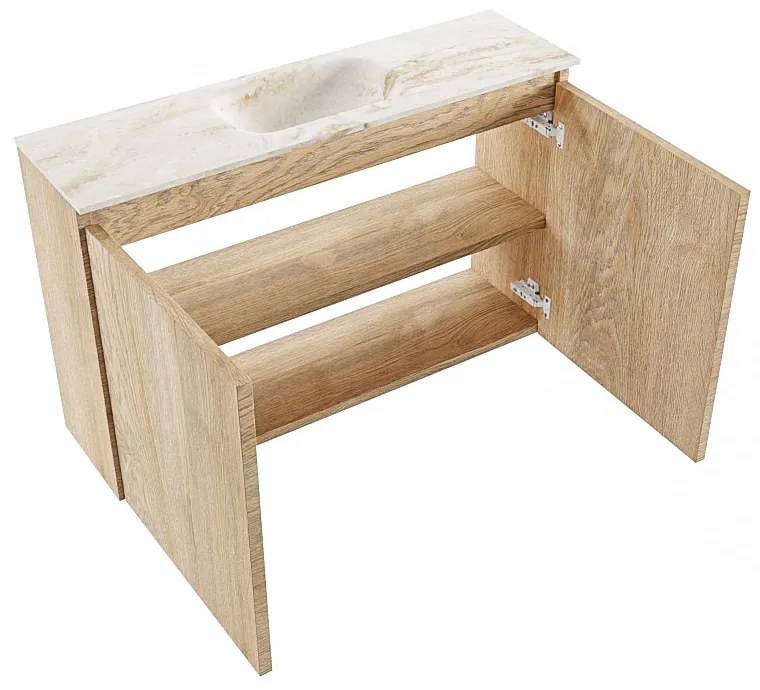 Mondiaz Ture DLux toiletmeubel 80cm washed oak met wastafel frappe midden met kraangat