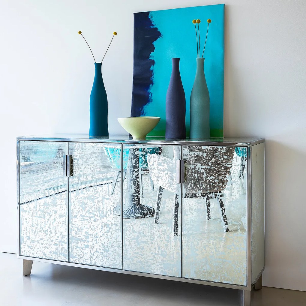 4-deurs spiegel en metalen buffetkast, roestvrij staal Blur