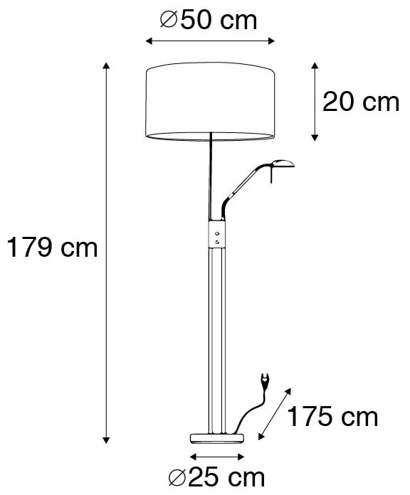 Vloerlamp staal en wit met verstelbare leesarm - Luxor