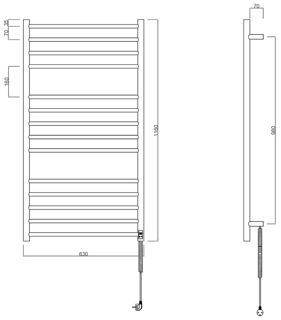 Sapho Redondo elektrische radiator 630x1160cm 130W zwart mat