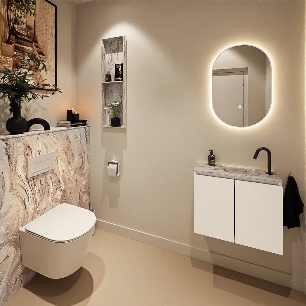 Mondiaz Ture DLux toiletmeubel 60cm talc met wastafel glace rechts met kraangat