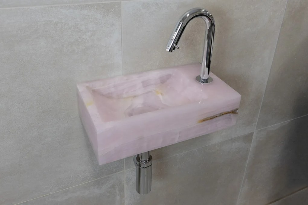 Saniclear Pink Onyx fonteinset met gebogen kraan in chroom