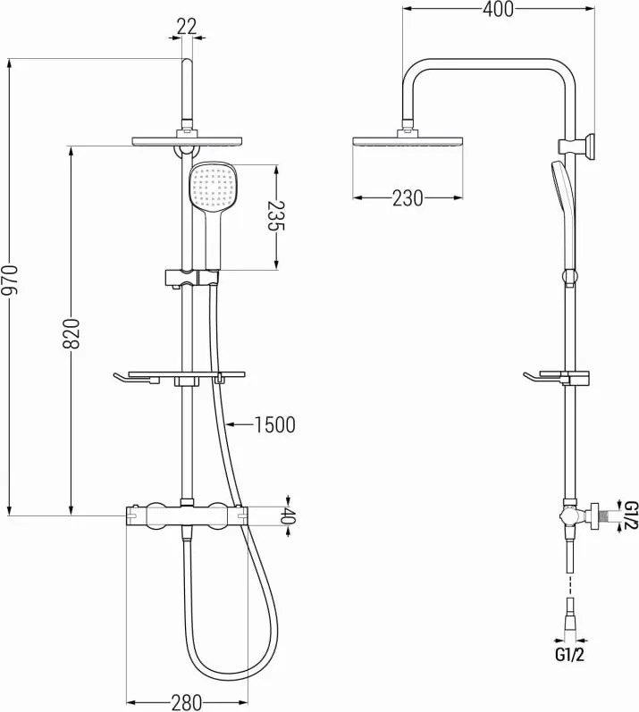 Mexen KT33 opbouw doucheset met regendouche en thermostatische kraan, chroom - 771503393-00