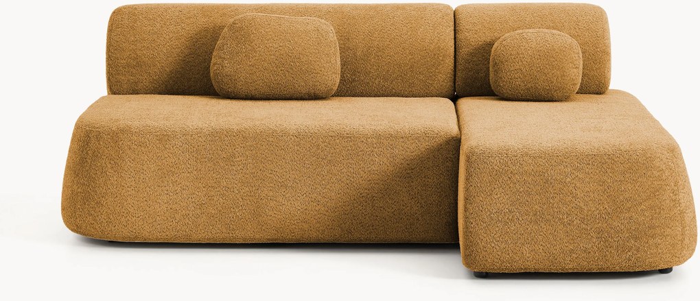 Hoekbankbed Pao van teddy-bouclé met opbergruimte