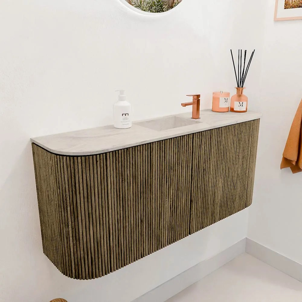 Mondiaz Joya DLux 95cm toiletmeubel ronding links/rechts dusk met wastafel faye midden 1 kraangat ostra