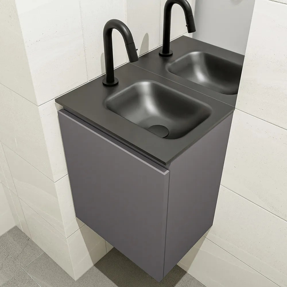 Mondiaz Olan 40cm toiletmeubel dark grey met wastafel urban rechts 1 kraangat