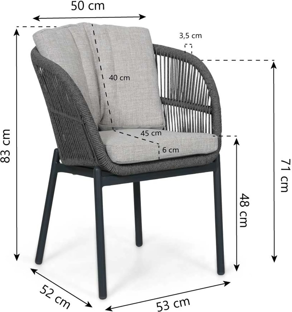 Tuinset Ronde Tuintafel 6 personen 150 cm Rope Grijs  Lifestyle Garden Furniture Monaco/Xento
