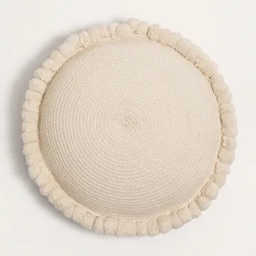 Ronde Kussen Ø50 Cm In Gevlochten Katoen Olets Beige – Crème - Sklum