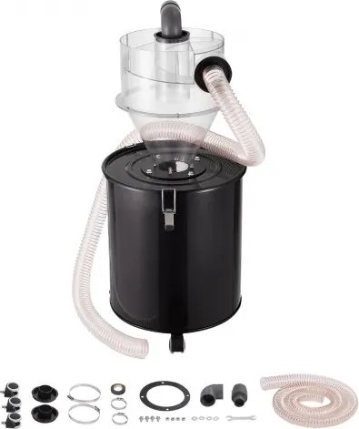 VEVOR Cyclone stofafscheider met metalen tank, 4-inch retrofit cyclone stofafscheider, ABS stofafscheider met 2-inch gat OD aansluiting en slang voor nat/droog stofzuigers, past op 13,21-gallon tank