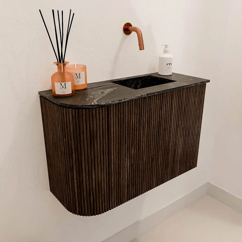 Mondiaz Joya DLux 60cm toiletmeubel ronding links walnut met wastafel faye rechts zonder kraangat lava