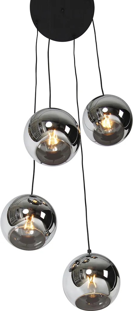 Smart hanglamp zwart met smoke glas incl. 4 Wifi A60 - Wallace