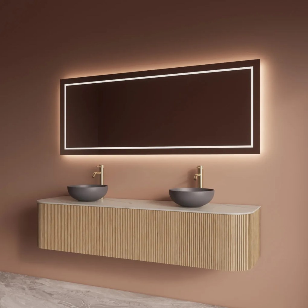 Gliss Design Alluro badmeubel ribbelfront met ronding links/rechts 180cm mist en wit marmer toppaneel