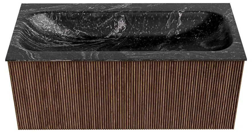 Mondiaz Kurve-dlux 100cm badmeubel walnut met 1 lade en wastafel big medium midden zonder kraangat lava