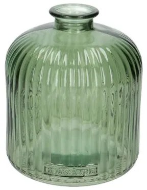 Vaas, groen glas, geribbeld, 18 cm