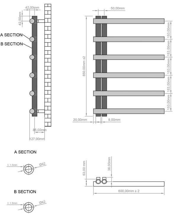 Eastbrook Marlow E-Style handdoekradiator 60x85cm 422W wit mat