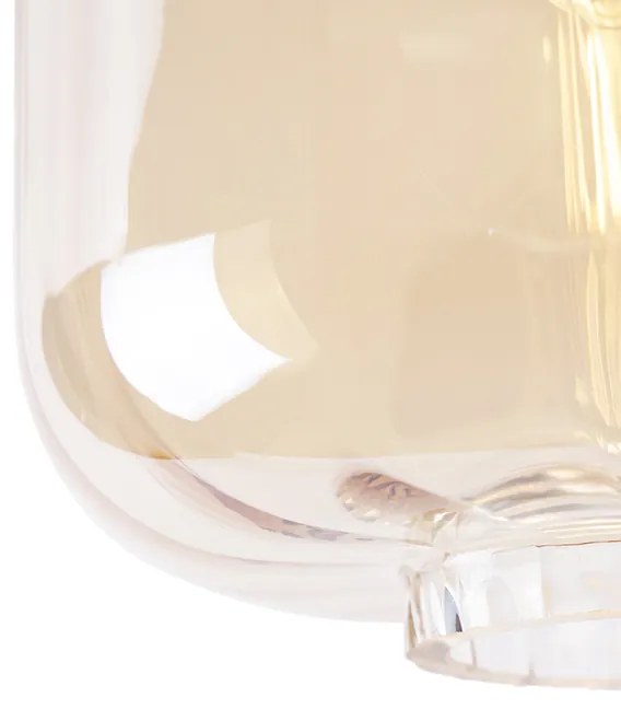Design plafondlamp zwart met amber glas - Qara
