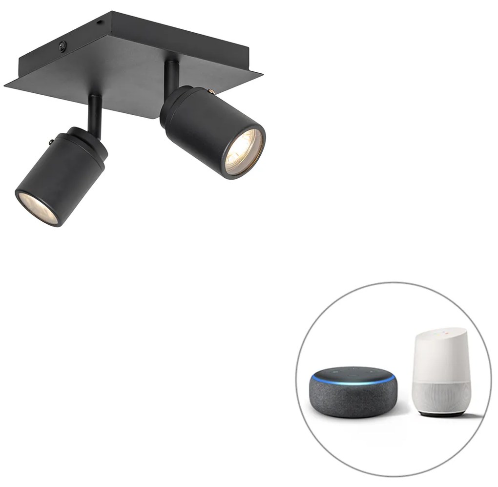 Smart badkamer Spot / Opbouwspot / Plafondspot zwart vierkant IP44 incl. 2 Wifi GU10 - Ducha Modern GU10 IP44 Lamp