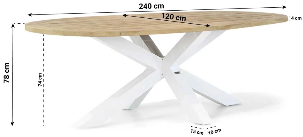 Dining Tuintafel ovaal 240 x 120 cm Teak Old teak greywash Bradford