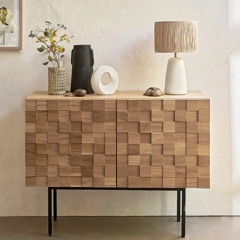 Tafellamp in terracotta en raffia, Neven
