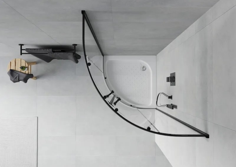 Mexen Rio halfronde douchecabine 70 x 70 cm, transparant, zwart + douchebak, wit - 863-070-070-70-00-4710