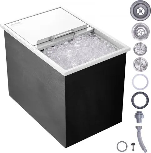 VEVOR 109,48 L inbouw-ijsbox, 683 x 455 x 536 mm roestvrijstalen ijskoeler, commerciële ijscontainer met schuifdeksel, ingebouwde ijskast, afvoerpijp en afvoerplug inbegrepen
