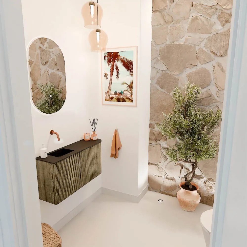 Mondiaz Joya 80cm toiletmeubel ronding rechts dusk met wastafel faye links zonder kraangat urban
