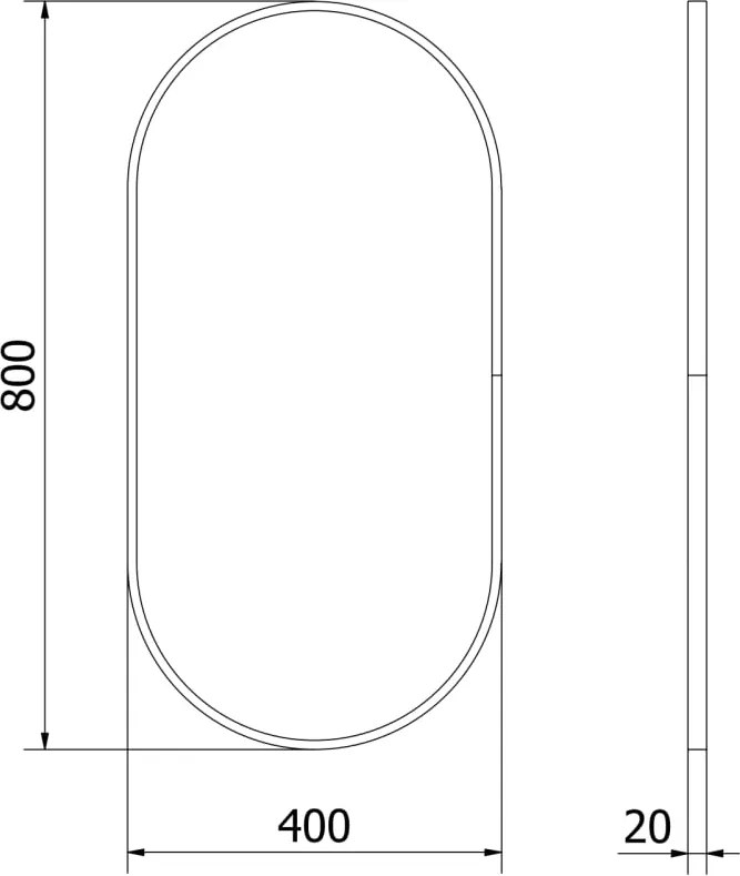 Mexen Loft ovale badkamerspiegel 80 x 40 cm, zwarte lijst - 9851-080-040-000-70