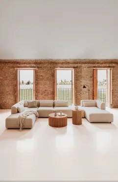 5-delige Modulaire Rechter Chaise Longue Bank Met Dubbele Ottomaan Fogler Teddystof Crème Beige - Sklum
