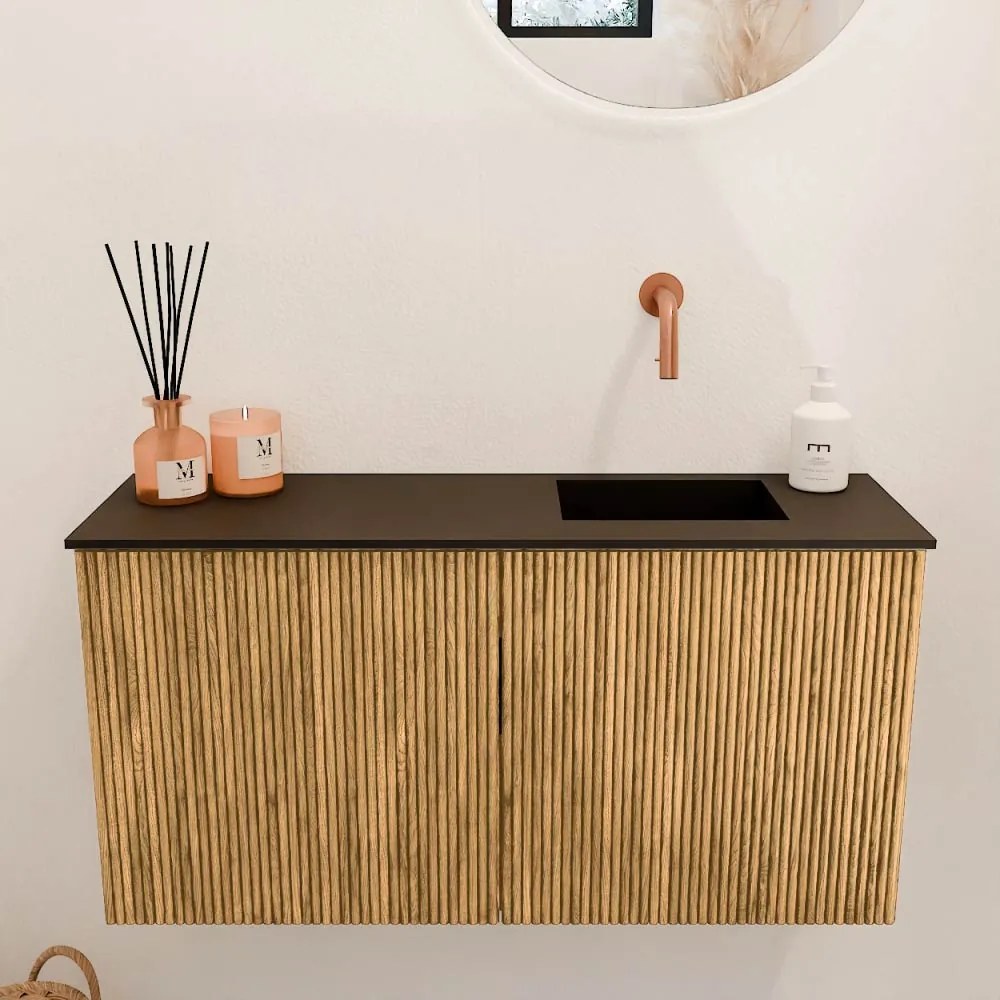 Mondiaz Joya 80cm toiletmeubel oak met wastafel faye rechts zonder kraangat urban