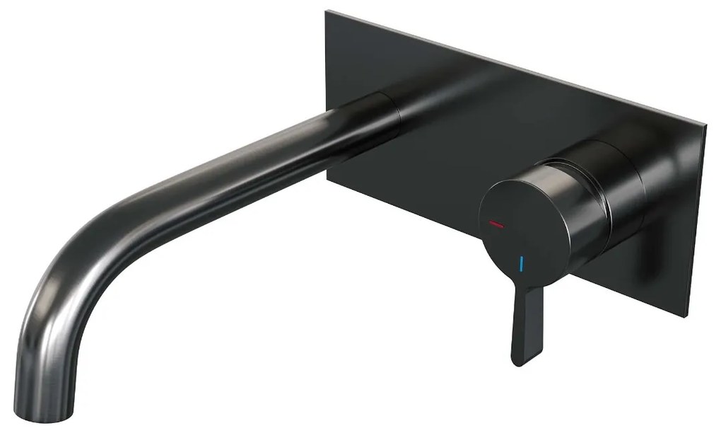 Brauer Gunmetal Edition ColdStart wastafelkraan inbouw gebogen uitloop met achterplaat model E1 gunmetal geborsteld PVD