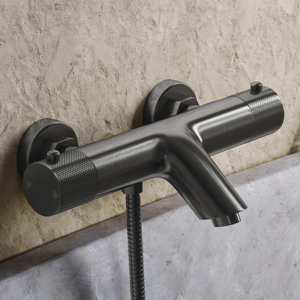 Saniclear Iron Curved thermostatische opbouw badkraan met handdouche verouderd ijzer - gunmetal