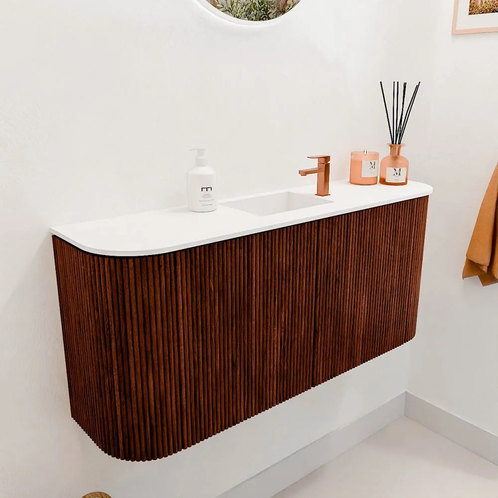 Mondiaz Joya 95cm toiletmeubel ronding links/rechts ruby met wastafel faye midden 1 kraangat talc