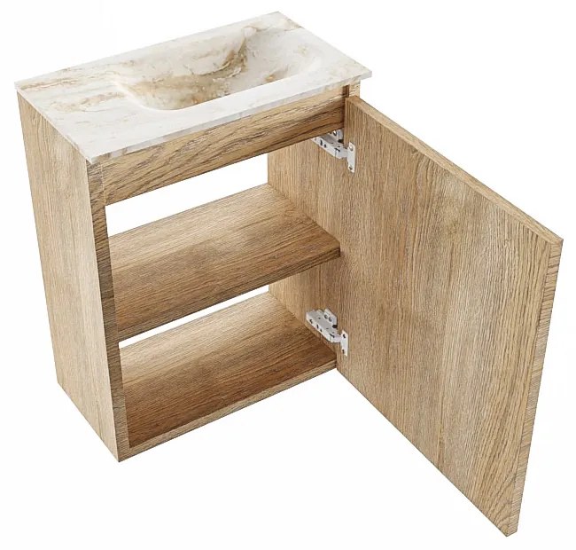 Mondiaz Ture DLux toiletmeubel 40cm washed oak met wastafel frappe rechts met kraangat