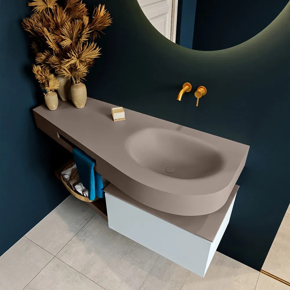 Mondiaz Riva badmeubel 120cm Clay met 1 lade en wastafel rechts 0 kraangaten Smoke