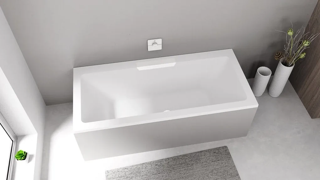 Polysan Monolith Cascata half vrijstaand bad met witte waterval uitloop 185x85cm