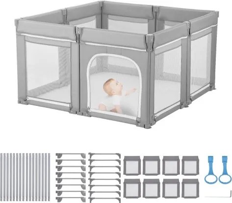 VEVOR Baby Playpen, 120 x 120 cm, Playpen, Speeltuin met Ritsdeur en Zacht Ademend Gaas, Gapless Activity Center voor Peuters van 6-24 Maanden