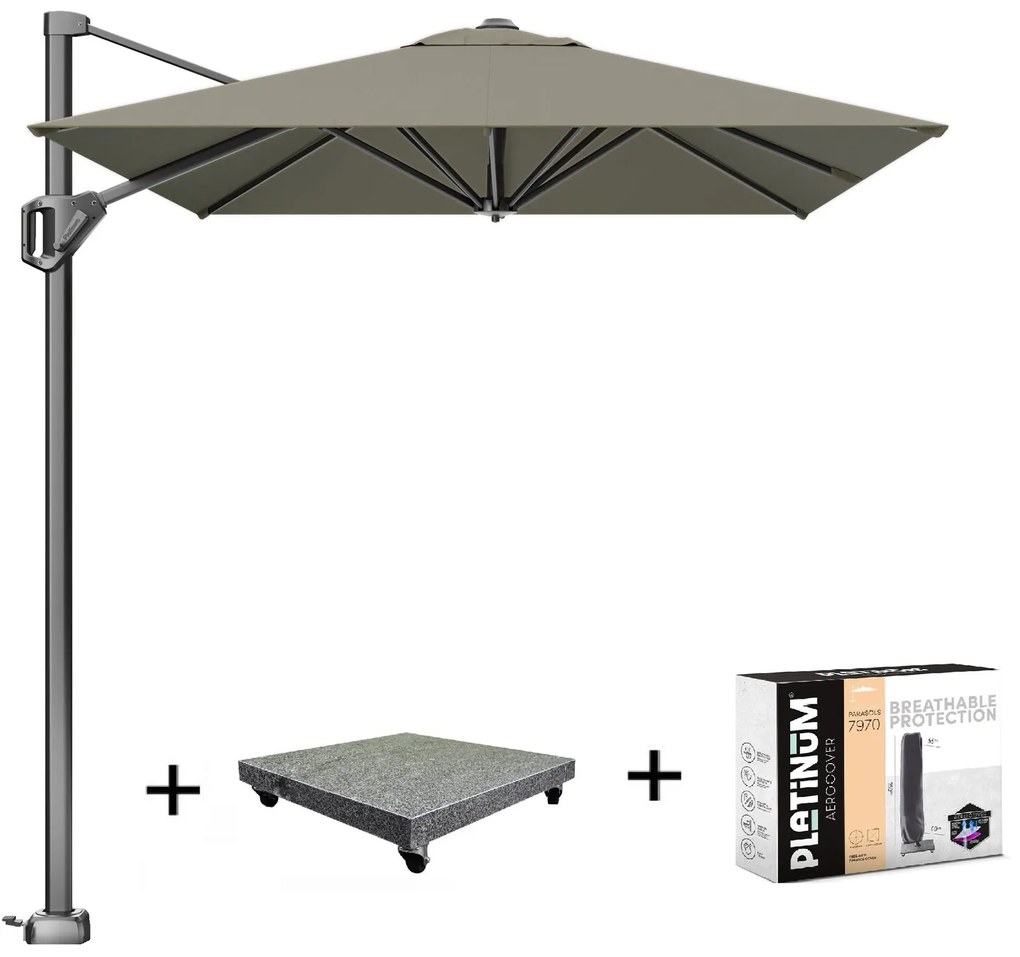 Voyager T1 zweefparasol 300x200 cm taupe met 90KG voet en hoes