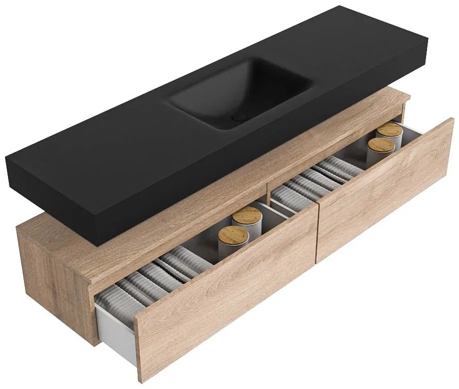 Zaro Alan badmeubel 170cm washed oak 2 lades met vrijhangende wastafel cloud midden zonder kraangat urban