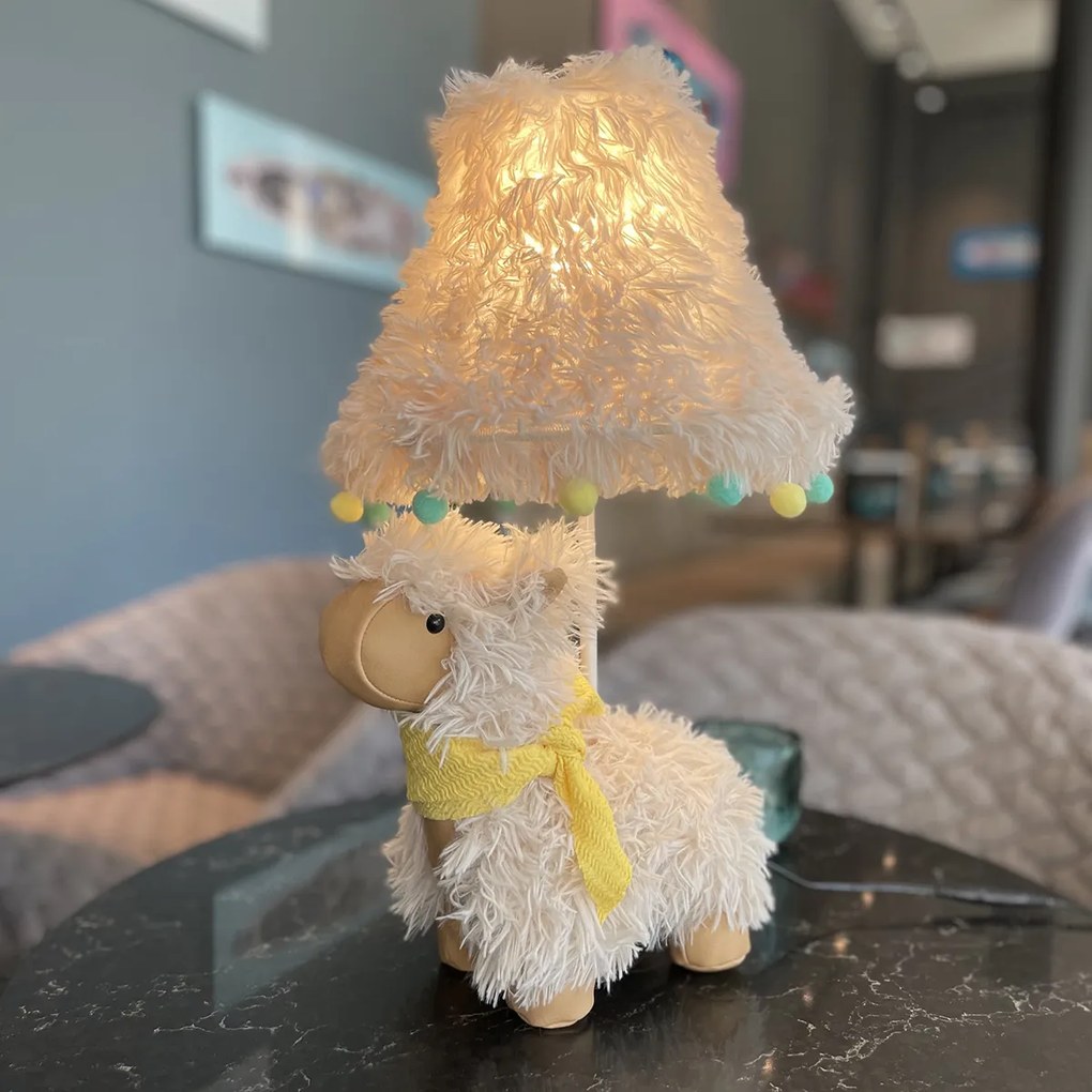 Stoffen Kinder tafellamp alpaca wit incl LED - Alma Kinderlamp Binnenverlichting Lamp