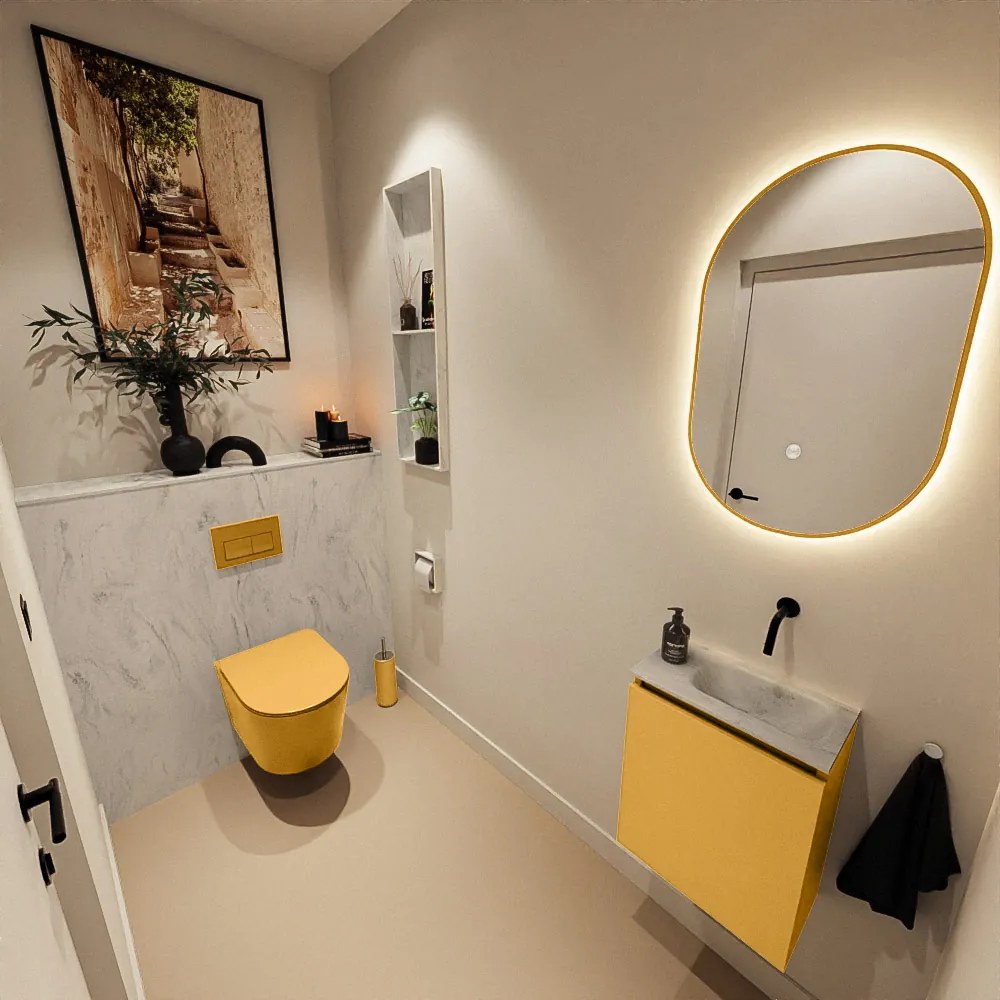 Mondiaz Ture DLux toiletmeubel 40cm ocher met wastafel opalo rechts zonder kraangat