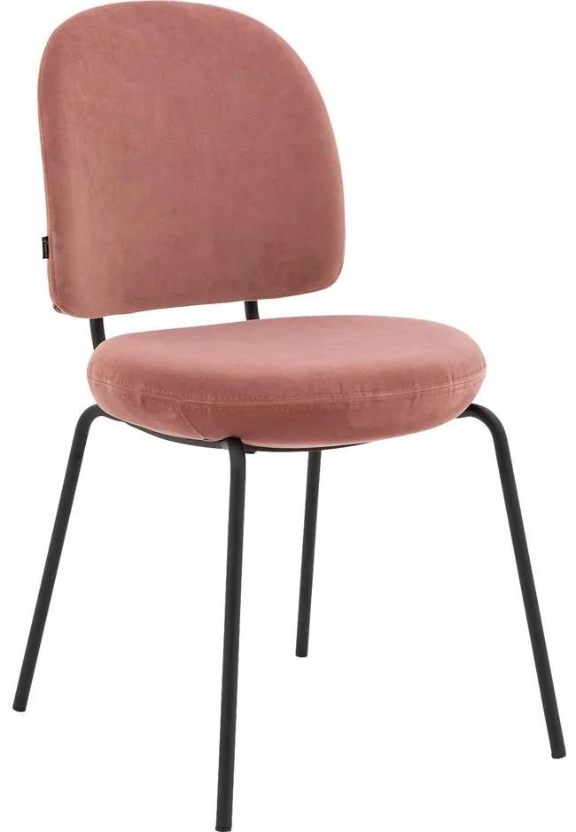 Goossens Basic Eetkamerstoel Jane roze velvet stof modern design