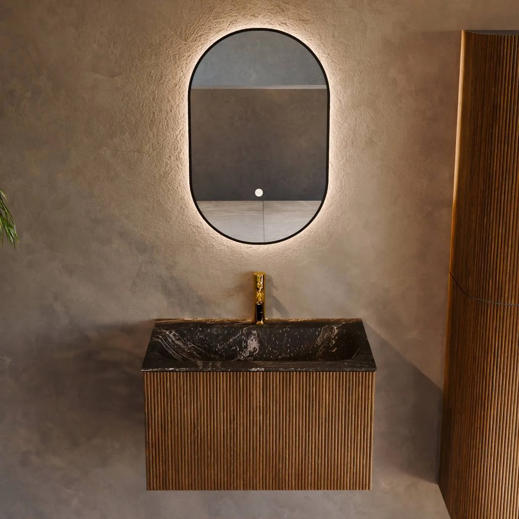 Mondiaz Kurve-dlux 70cm badmeubel dusk met 1 lade en wastafel big small midden 1 kraangat lava