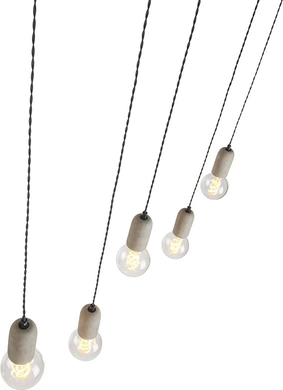 Industriële hanglamp zwart met beton 5-lichts - Cavoba