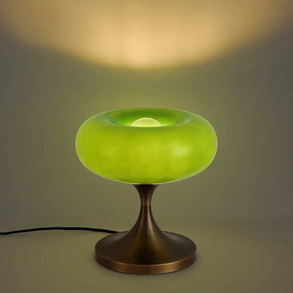 Retro tafellamp donker brons met groene glazen kap 31cm - Glaze